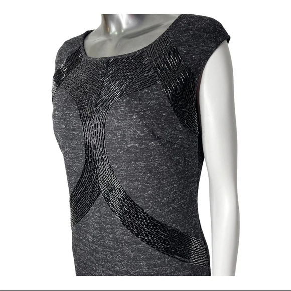 Adrienne Vitradini Sleeveles Beaded Dress Grey  Black Size 8 - Picture 4 of 6